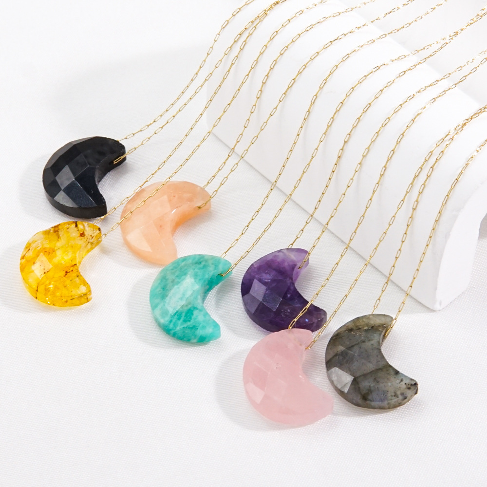 Pendant Necklace Classification 304 Stainless Steel Chain Material cable chain Chain Type 1 Piece Quantity Street Occasion PVD Coated 14K Gold Real Gold Plated Moon 304 Stainless Steel Natural Stone Modern Style Waterproof Non Tarnish 304 Stainless Steel Pendant Necklace
