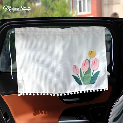 Car sunshade waffle curtain: Car curtains - large-waffle-curtain-tulip-suction-cup-style