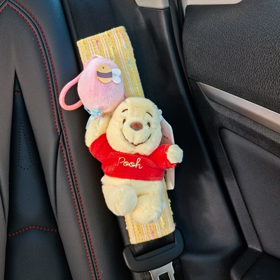 New Winnie the Pooh Doll Cute Shoulder Cover Car Seat Belt Shoulder Cover Plush Car Interior Decoration Supplies (Seat belt shoulder pad) - pooh-candy-yellow-shoulder-pads