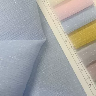 流星雨星星皱欧根纱面料雪纺闪光肌理褶皱硬挺汉服大袖衫女装布料