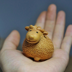 Clay incense wood carved cute animal handlebar, small sheep decoration, with fragrance craft gift