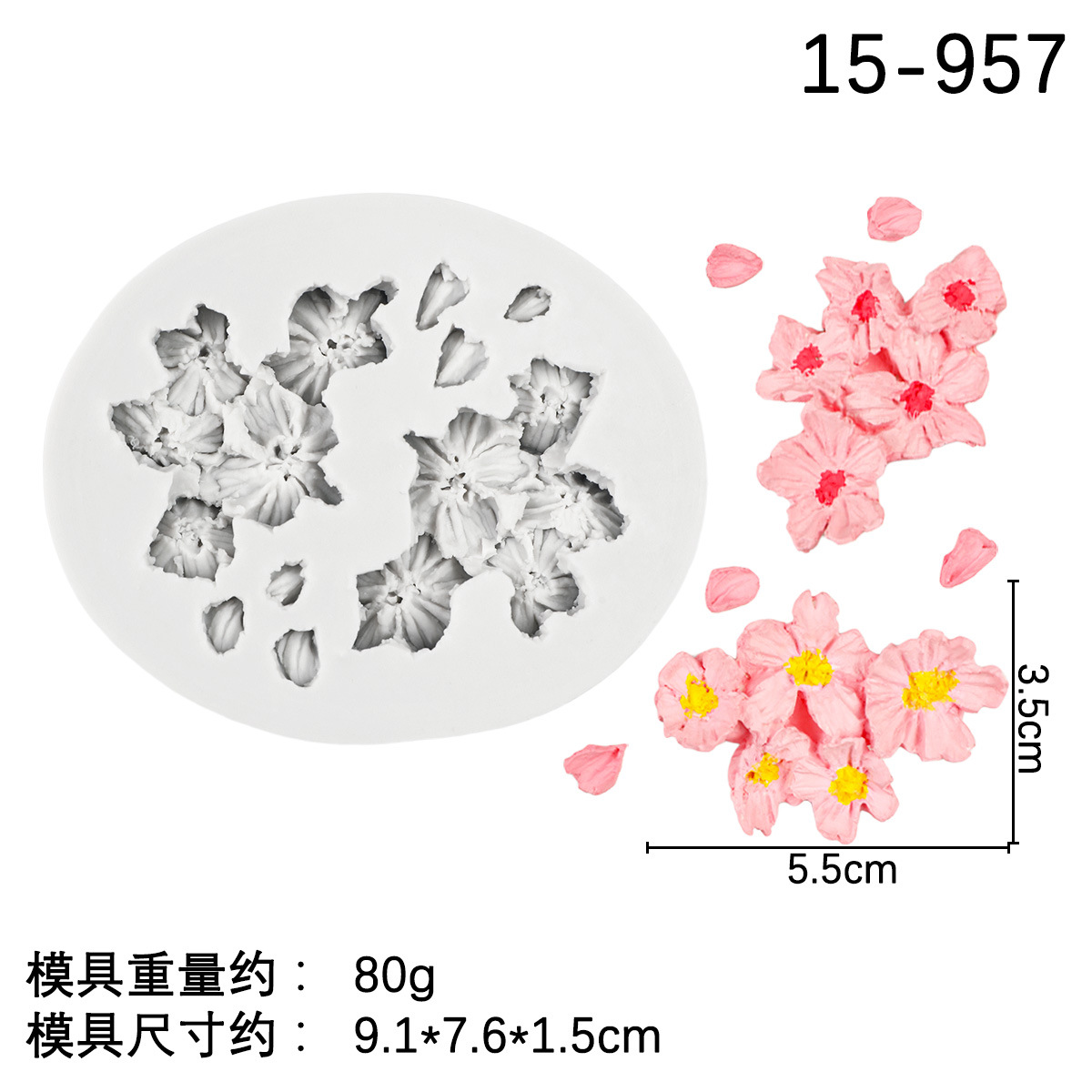 Simulación melocotón flor molde de silicona herramienta hecha a mano molde de yeso de arcilla epoxi aire acondicionado salida clip decoración de la torta