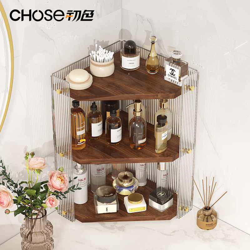 Esquina triángulo de madera maciza estante de almacenamiento baño lavabo cosméticos baño encimera esquina acrílico rack de almacenamiento