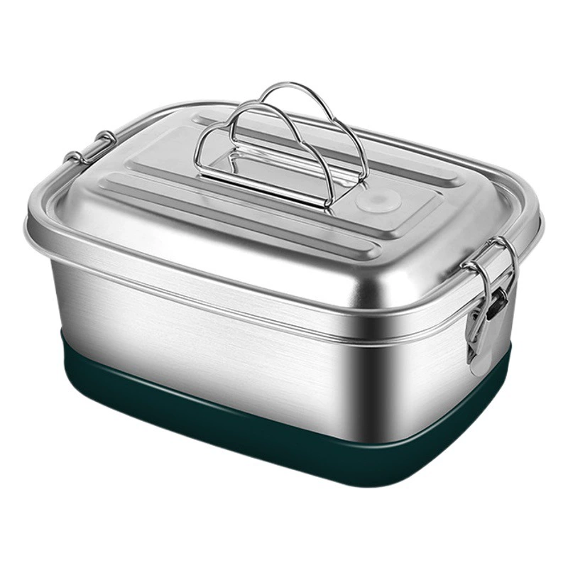 Ланч-бокс Студенческий большой емкости 304 Пищевая нержавеющая сталь Прямоугольный углубленный утолщенный Диэлектрический Рабочий Ланч-бокс с крышкой