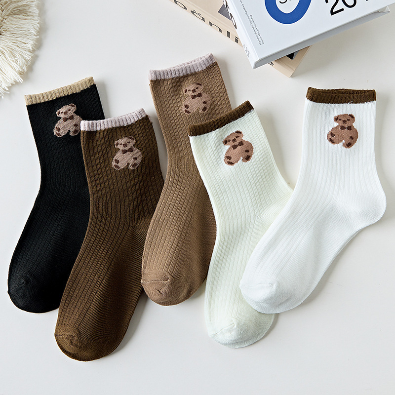 Teddy Bear Socks Women's Korean Style Mid-Calf Socks Ins Trendy Versatile Jk Autumn and Winter Thick Warm Stockings Women's Socks