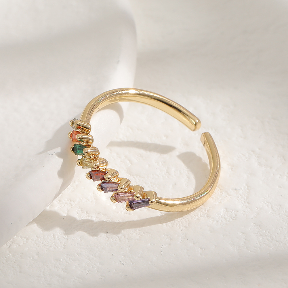 fashion copper plated real gold inlaid colorful zircon tail ring