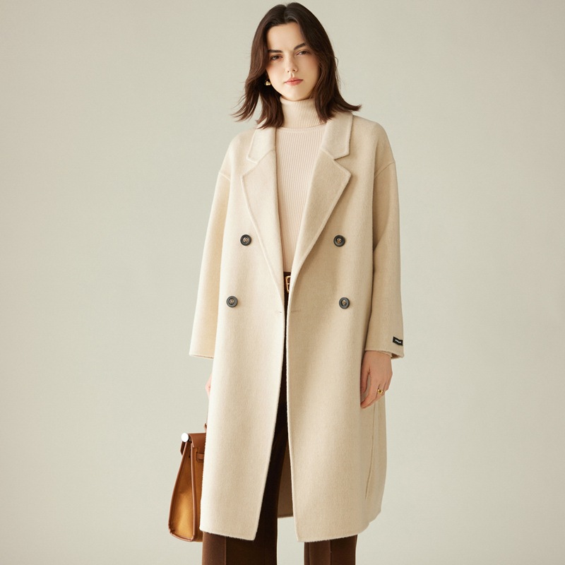 2024 Autumn and Winter New Korean Style Cocoon-shaped Double-sided Wool 30% Camel Hair Coat Women's Mid-length Wool Wool Coat