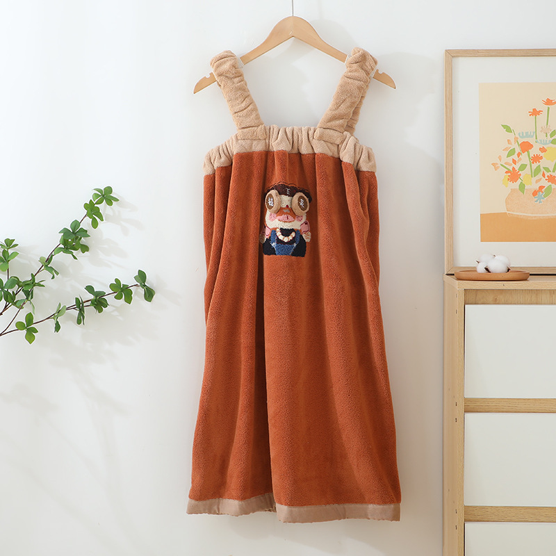 リトルリッチウーマンサスペンダーバススカート新しい刺繍漫画入浴ウェアラブルバスタオル刺繍フェイスタオル包頭ドライヘアタオル|undefined