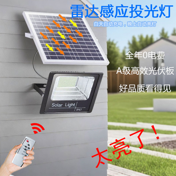 跨境太阳能人体感应投光灯户外防水庭院灯led雷达感应路灯聚宝盆|undefined