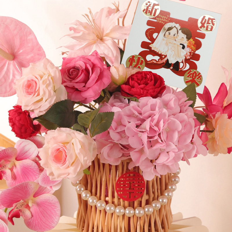 Tarjeta de felicitación de estilo chino suministros de decoración de boda Tarjeta de bendición de boda caja de regalo ramo postal de embalaje