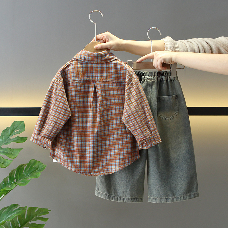 7680 ropa para niños primavera y otoño traje de camisa coreana 2025 nuevo traje de tres piezas de moda para niños de primavera para bebés