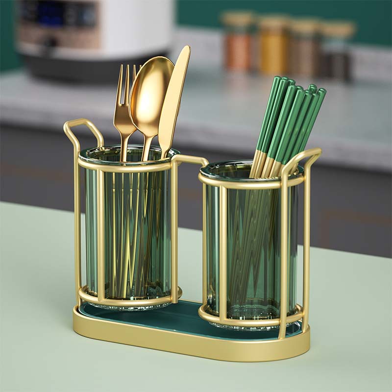European-style Light Luxury Chopstick Holder & Basket | Household Chopstick Tube with Drainage & Quick-Drying Feature | Double-Layer Chopstick Cage | Wrought Iron Chopstick Stand