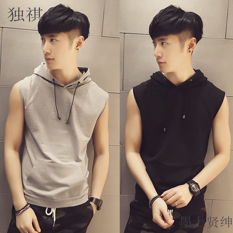 Sports Sleeveless Hooded Sweater Men's Casual Hooded Vest Men's Fashionable Summer Outer Wear Sleeveless T-shirt Slim-fit
