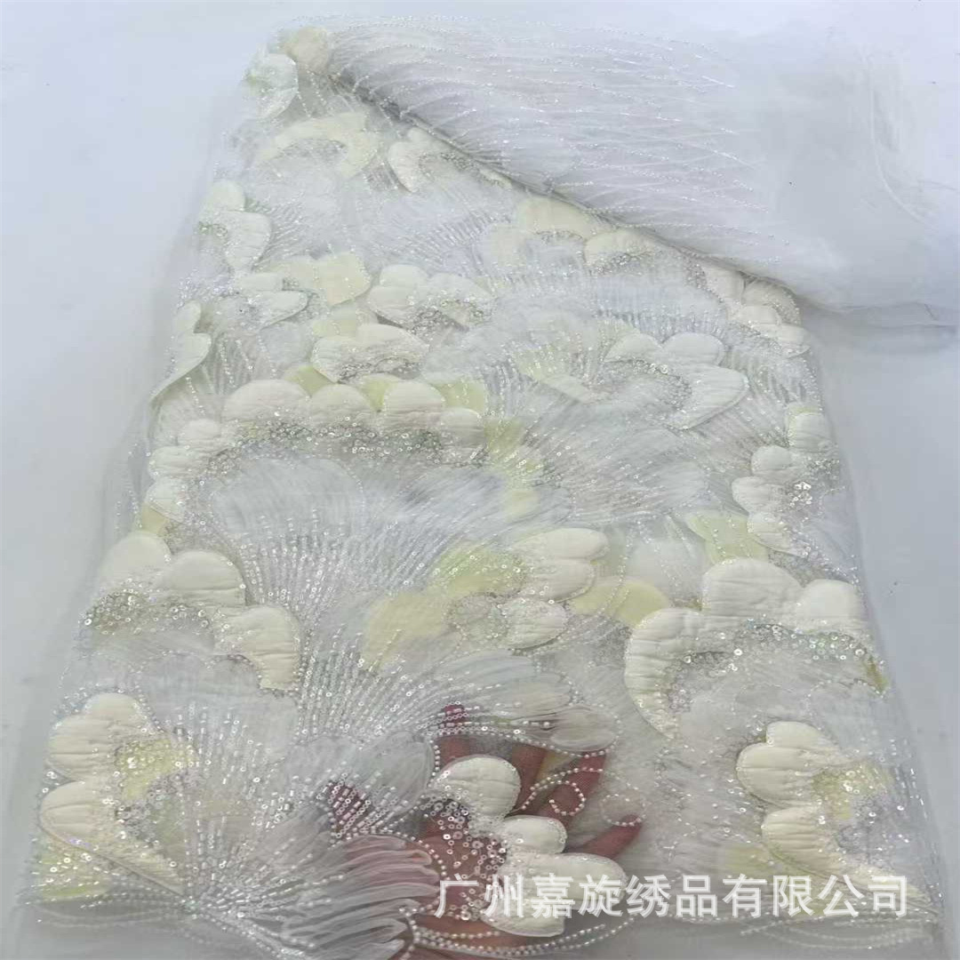 Tela de encaje con bordado floral tridimensional para vestidos de novia, vestidos de noche, trajes de escenario, tela bordada, tela con cuentas.