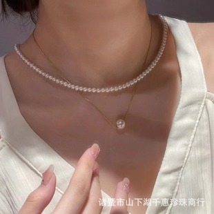 Natural Freshwater Pearl Millet Chain Stacked with Freshwater Pearl Passepartout 18K Gold Necklace suit High-grade Light Luxury