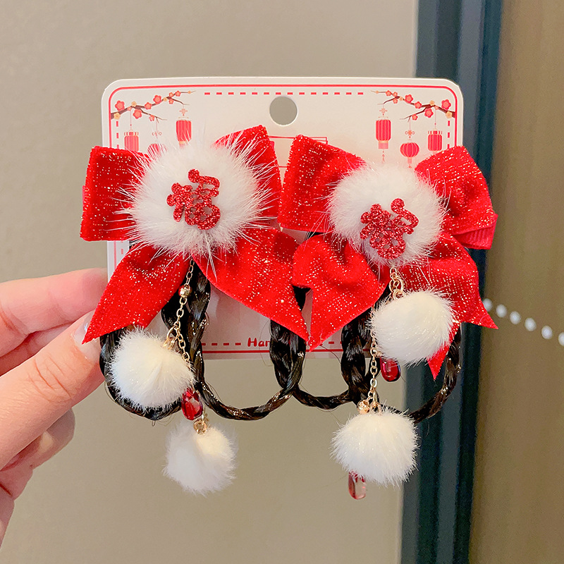 Año Nuevo accesorios para el cabello niñas pinzas de Año Nuevo 2025 nuevos niños antiguos arcos bordados cabello ka han toque