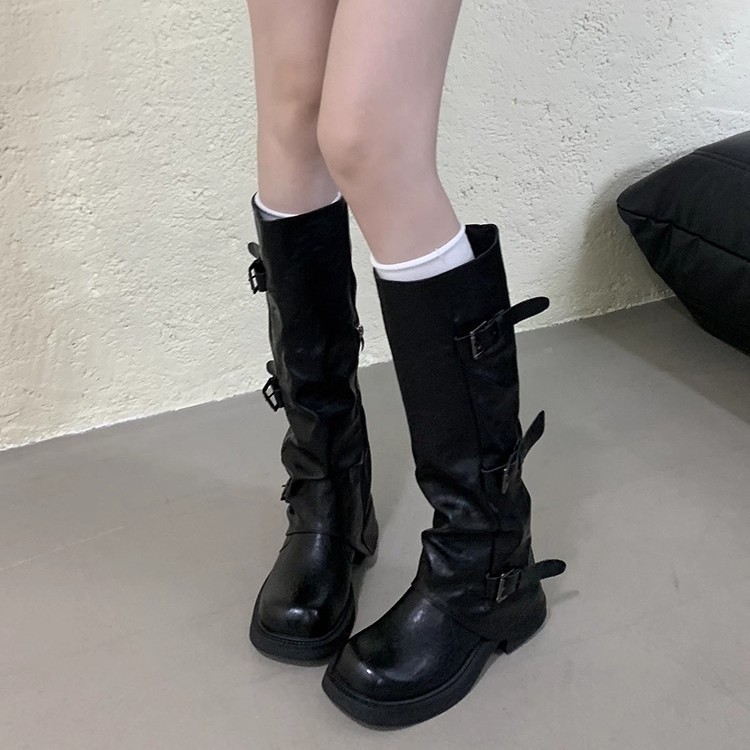 长靴女2025秋冬新款女靴皮带扣靴子长筒靴裤管靴机车靴西部牛仔靴|undefined