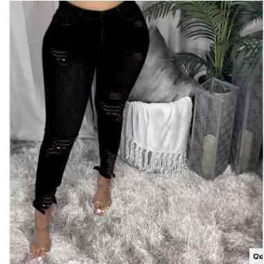 Pantalones vaqueros ajustados de talle alto estilo europeo y americano para comercio exterior, pantalones pitillo elásticos de AliExpress image 4