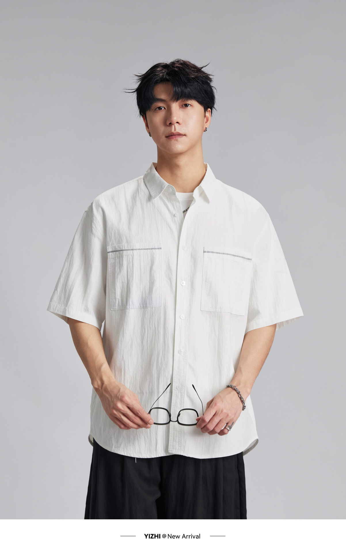 Áo sơ mi nam ngắn tay mỏng nhẹ cổ bẻ phong cách casual — màu xanh nhạt chi tiết 12