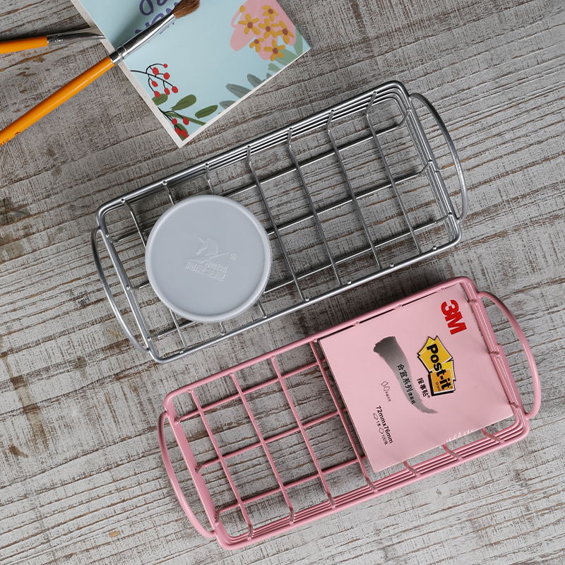 Iron desk storage box living room remote control miscellaneous decoration basket Nordic style bathroom wall-mounted item basket