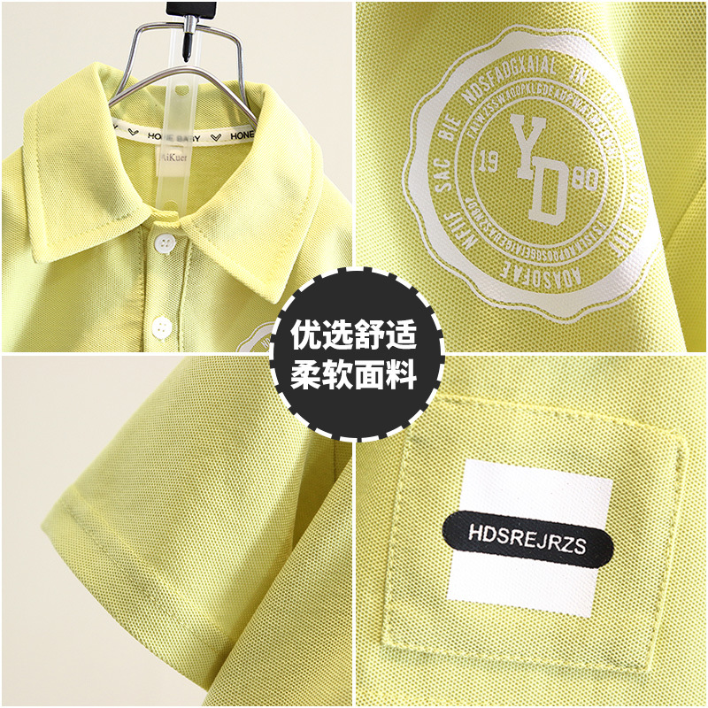 7212 Traje de verano para niños 2025 nuevo estilo hermoso traje delgado para niños camisa polo de manga corta bebé estilo occidental verano