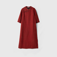 真丝香云纱龟裂纹连衣裙复古老料红龟100桑蚕丝旗袍裙2025春