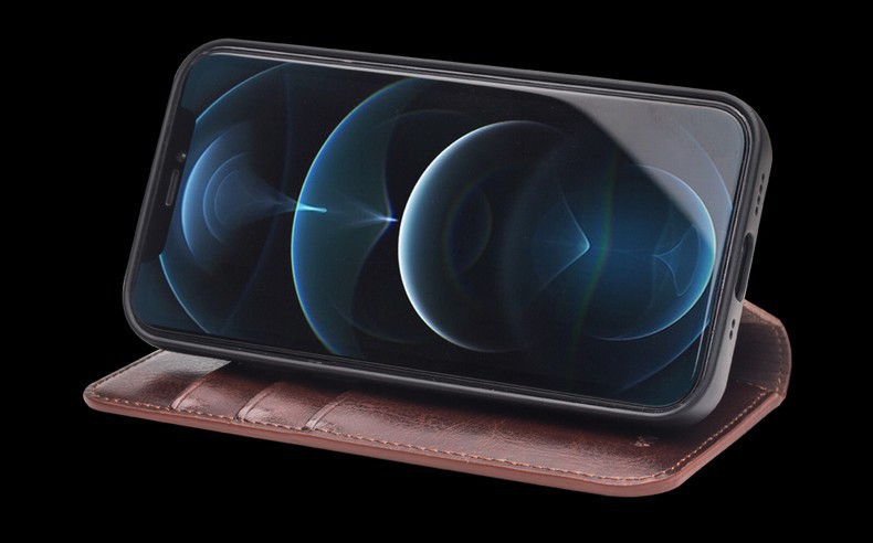 Ốp lưng da thật gập bảo vệ thẻ cho iPhone 12 Pro Max / 12 mini — IPhone12 mini 5,4 inch màu nâu cổ điển, IPhone12 mini 5,4 inch màu đen cổ điển, IPhone12 Pro 6,1 inch màu nâu cổ điển, IPhone12 Pro 6,1 inch màu đen cổ điển chi tiết 13