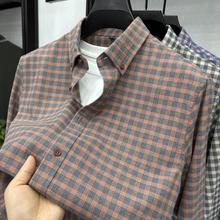 跨境男式休闲加厚磨毛格子衬衫男长袖秋季新款商务免烫青年衬衣潮