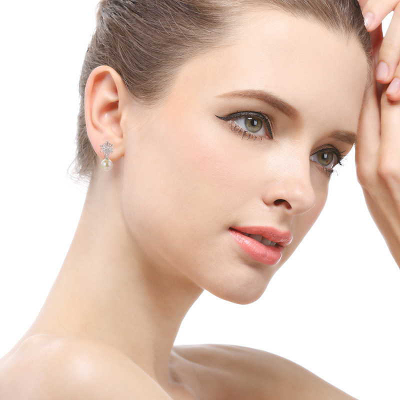 Jiaojiao amor japonés y coreano dulce personalidad pendientes de perlas S925 plata esterlina zircon flores pendientes de joyería de plata de moda