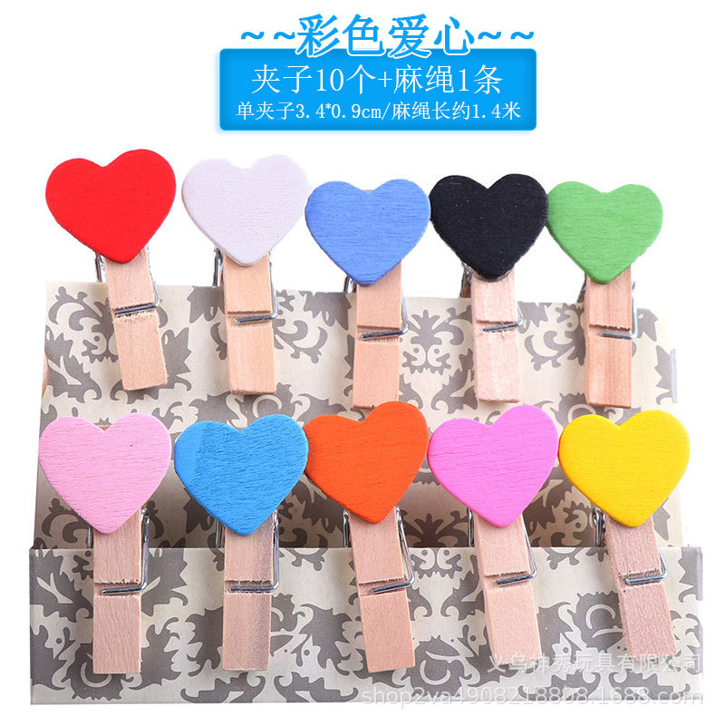 1 foto clip de madera cuerda de cáñamo foto decoración de la pared clip de foto clip de registro jardín de infantes color amor pequeño clip de madera