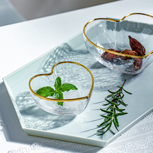 XN93批发描金边玻璃碗玻璃杯水杯水果沙拉碗爱心碗欧式少女心形桃