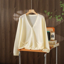 一件代发 薄款针织衫防晒开衫空调小外套女夏季吊带裙外搭V领上衣