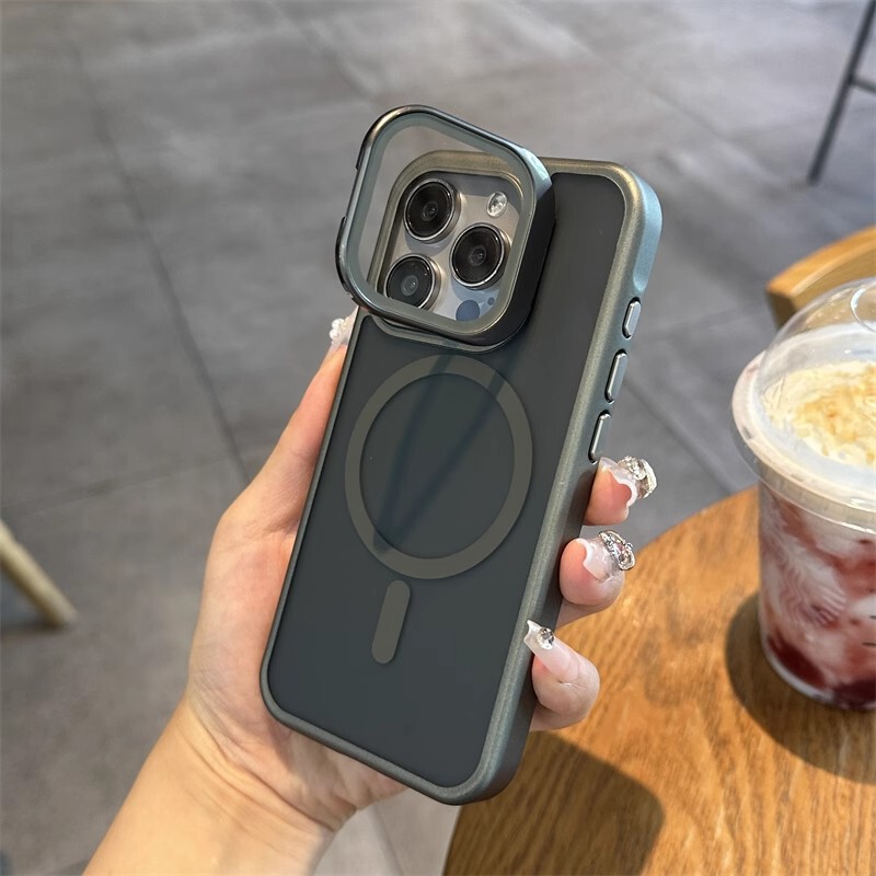 Suitable for iPhone16E Phone Case Lens Cover Bracket Frosted Magnetic Apple 15ProMax Skin-sensitive Protective Cover