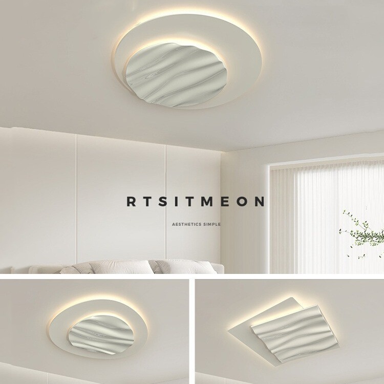 Italiano minimalista crema viento dormitorio luz de techo moderna minimalista nórdica creativa redonda luz de techo de protección de ojos de espectro completo