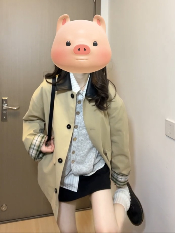 中长款卡其色风衣外套女2025春季新款小个子韩系简约感气质英伦风|undefined