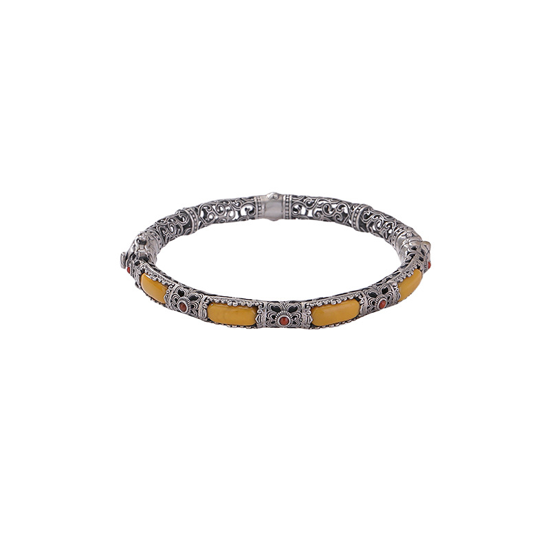Vòng tay bạc S925 đính mã não đỏ phong cách vintage — Khoảng 19g