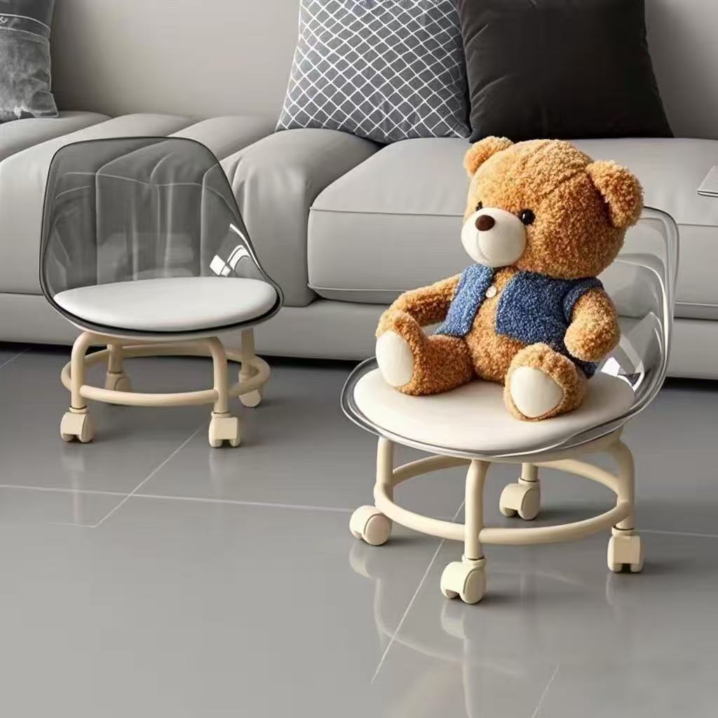 Acrylic Small Stool Pulley Low Stool Household Silent Universal Wheel Small Chair Kidsren's Toddler Removable Back Chair