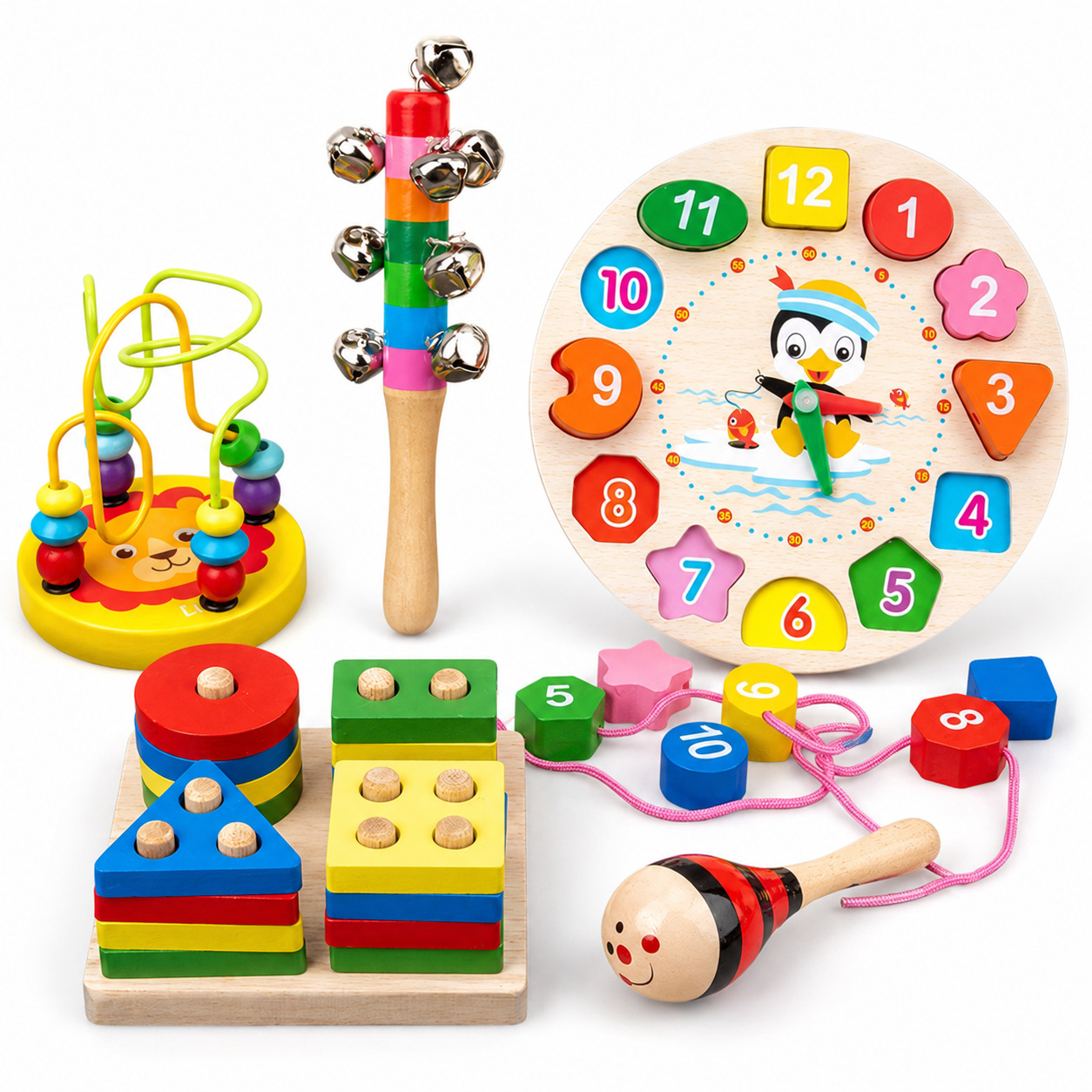 Juguetes educativos de madera para la primera infancia, laberinto de cuentas para bebés, instrumento musical de ocho tonos, reloj despertador, juego de percusión, juguetes de madera image 27