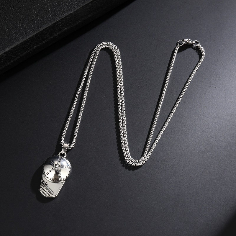 European and American personality cap stainless steel necklace hip hop rock baseball hat alloy pendant men's pendant jewelry