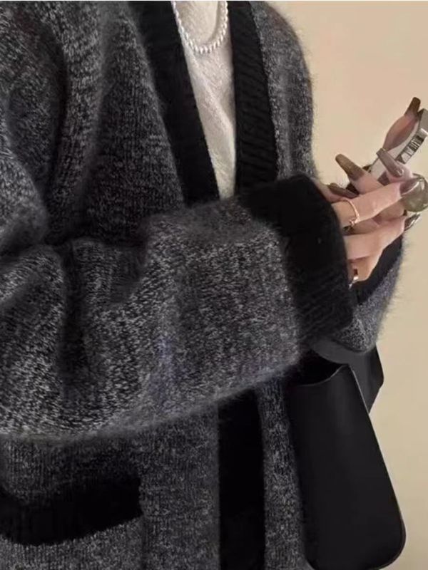 秋冬新款100%羊毛开衫女宽松v领中长款加厚百搭温柔系扣羊绒外套|undefined