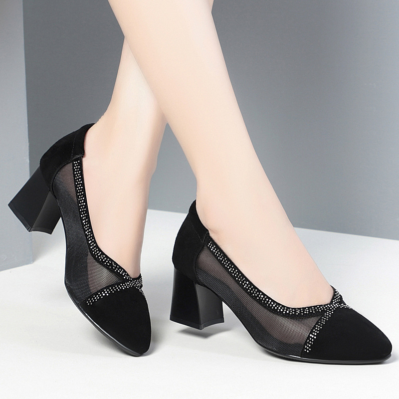Sandal nữ lưới thoáng khí đế mềm gót thấp 3,5 cm — Gót thấp 3,5 cm