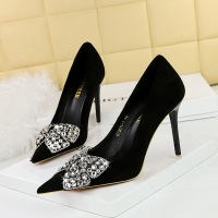 9511-H29 Banquet High Heels, Thin Heels, Ultra High Heels, Suede, Shallow Mouth, Pointed Water Diamond Bow, Single Shoes for Women