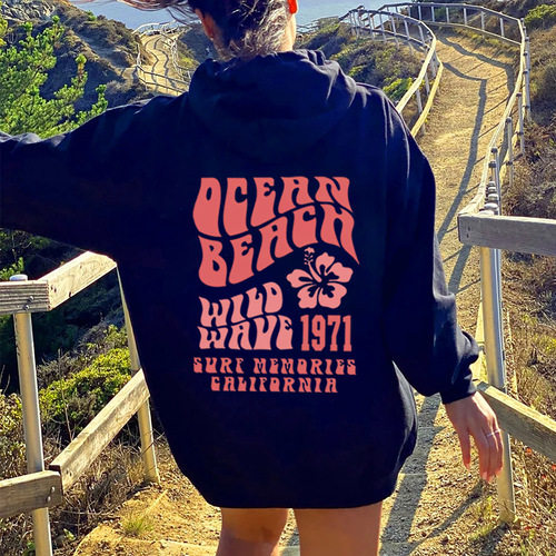 Ocean Beach Sweatshirt Aesthetic Hoodie Tumblr Tracksuit CA Surf Tee Fashionable Hoodie Coconut-inspired Sweatshirt