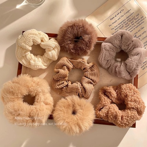 Cute Furry Hair Ties for Autumn & Winter | Simple Rubber Bands for Women | Plush Hair Ropes & Headwear | Elegant, High-Elastic Headbands