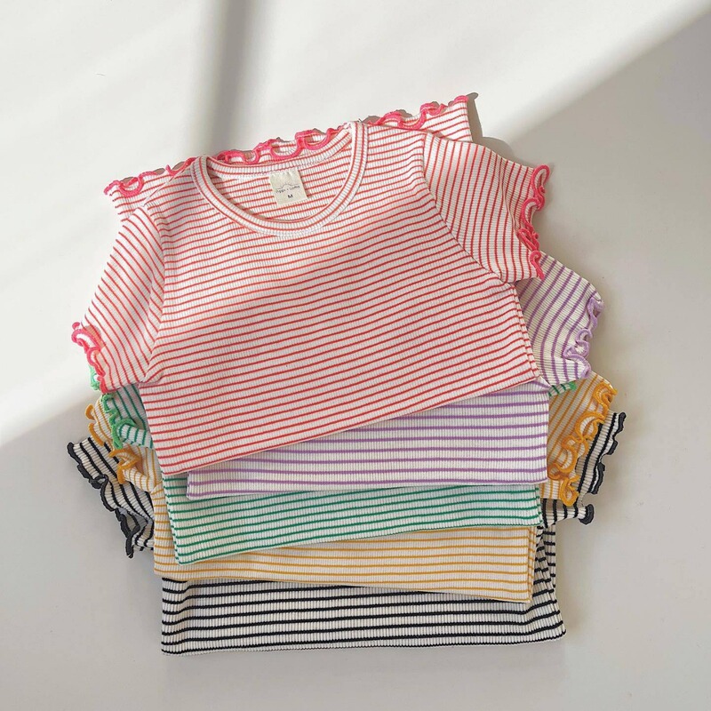 2023Ss Japanese Style Pippi Versatile Series - High-Quality Girls' Yarn-Dyed Striped T-Shirt Casual Versatile