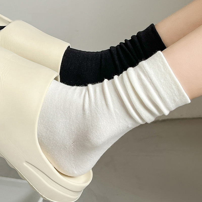 White Slouch Socks for Women, Summer Thin Style, Suitable for Pairing with Small Leather Shoes, Mid-Calf Socks, Elastic, Seamless, Sweat-Absorbent, Breathable Maternity Socks