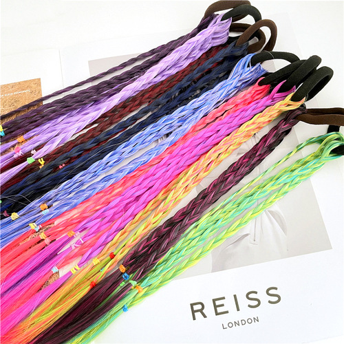 New girl's dirty braid wig headdress style princess children's baby hair accessories hidden braid colorful braided hair rope hair ring