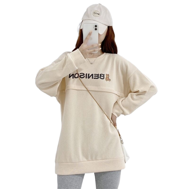 봄, 가을 수유 맨투맨, 아웃도어용 트렌디한 엄마스타일 산후 수유 상의, 가을 보온 아우터, 수유 상의