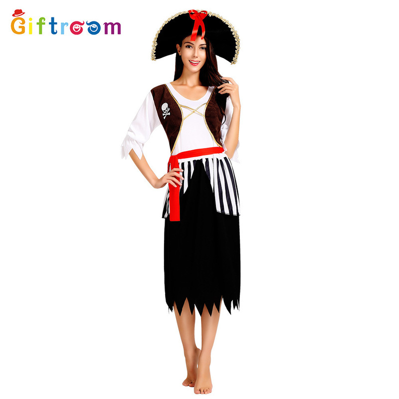 Halloween Carnival Party Cosplay Pirate Sexy Uniform Temptation Adult Female Black Long Skirt with Pirate Uniform