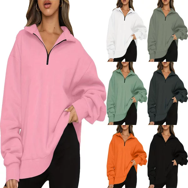 European and American Women's Clothing 2025 Autumn and Winter New Amazon Casual Tops Half-Zip Pullover Long-Sleeved Sweatshirt for Women